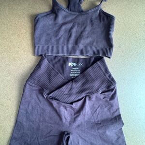 POPFLEX Ribbed Cropped Sports Bra and High-Waist Leggings Set in Deep Purple